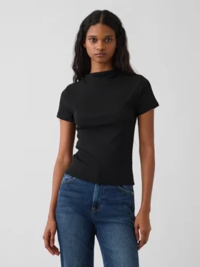 Modern Rib Mockneck Crop T-Shirt
