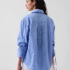 Organic Cotton Poplin Oversized Ruched-Sleeve Shirt