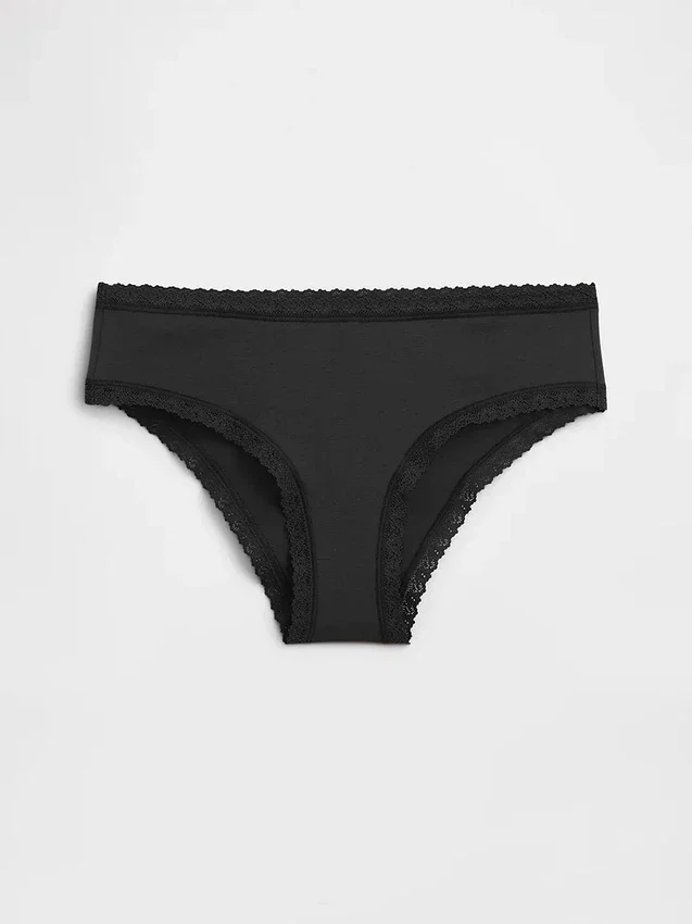 Organic Stretch Cotton Lace-Trim Hipster