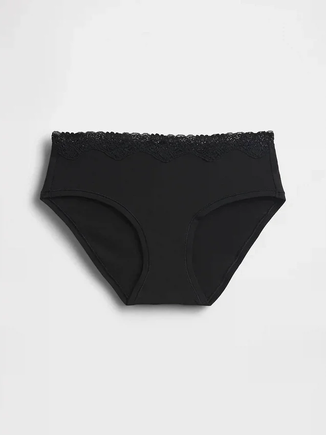 Organic Stretch Cotton Lace-Trim Hipster