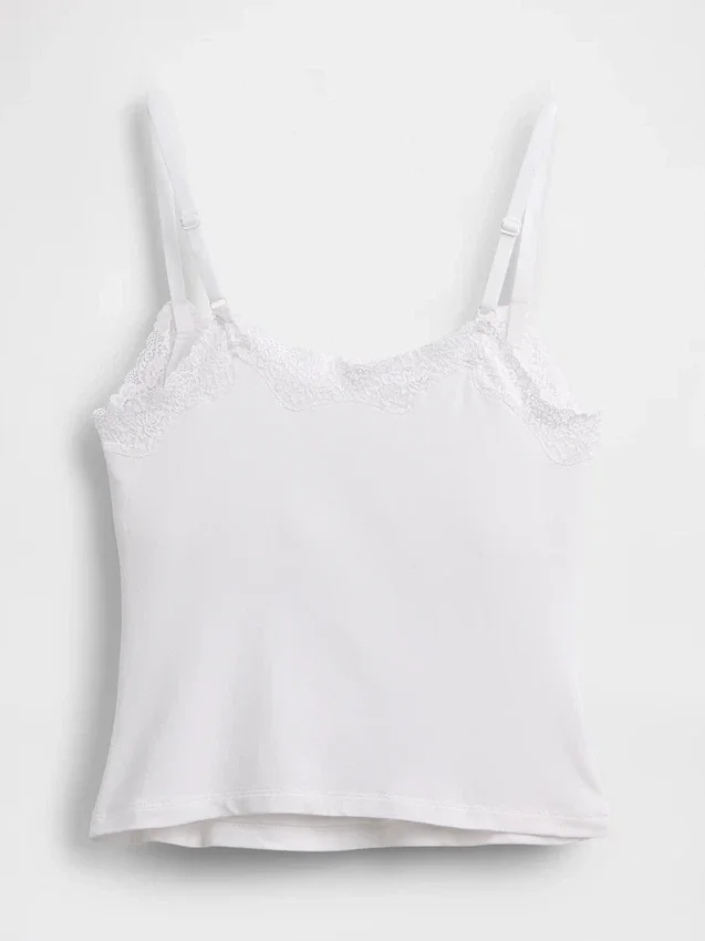 Organic Stretch Cotton Lace-Trim Shelf-Bra Cami