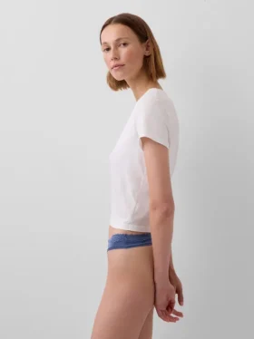 Organic Stretch Cotton Lace-Trim Thong