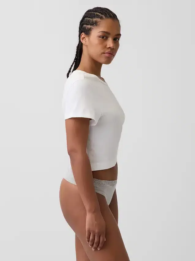 Organic Stretch Cotton Lace-Trim Thong