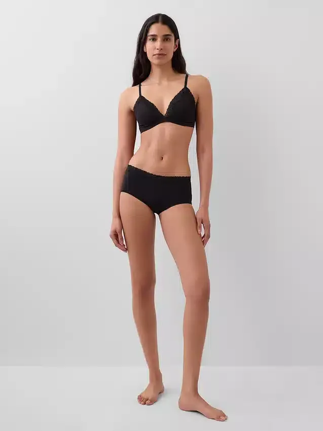 Organic Stretch Cotton Lace-Trim Triangle Bra