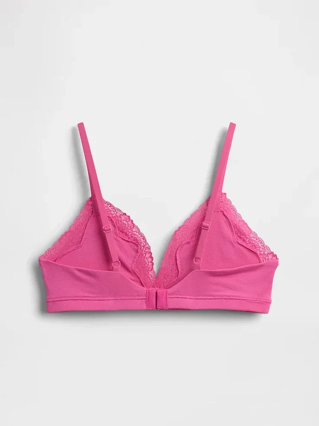 Organic Stretch Cotton Lace-Trim Triangle Bra