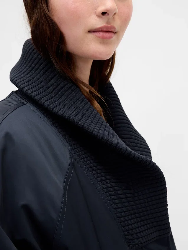 Oversized Knit-Trim Bomber Jacket