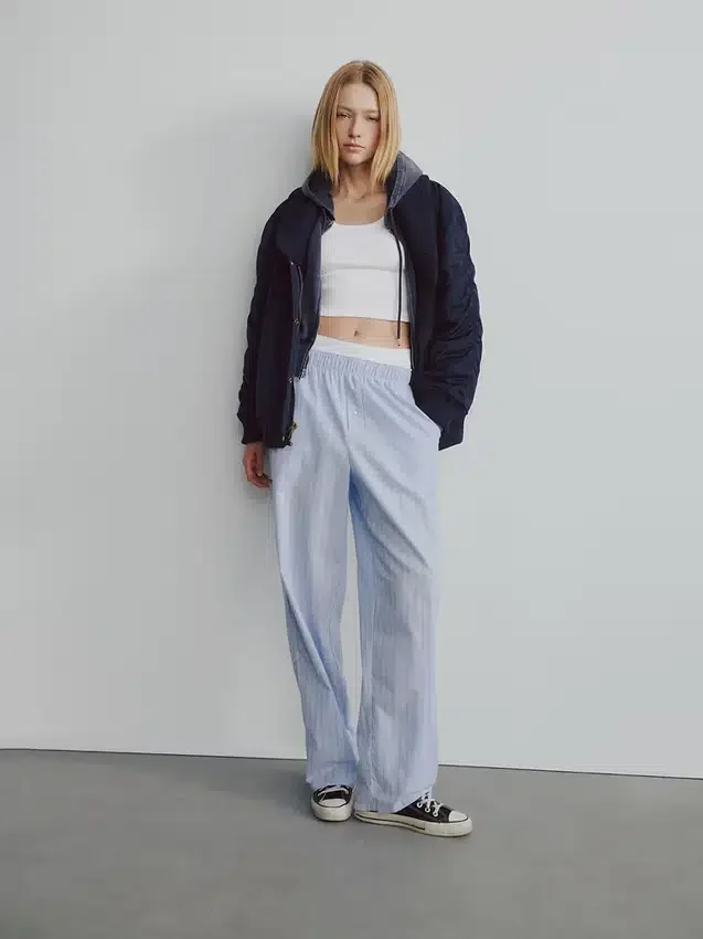 Oversized Knit-Trim Bomber Jacket