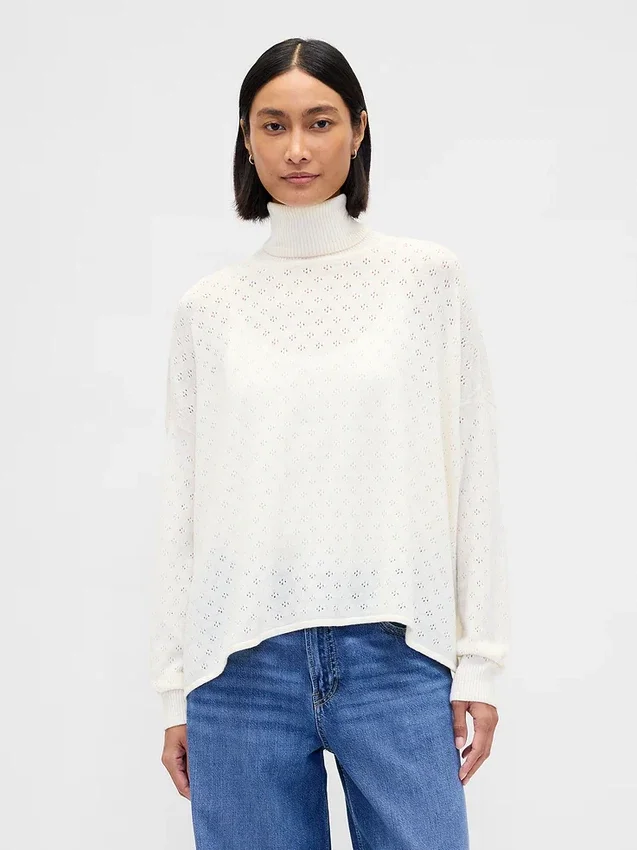 Oversized Pointelle Turtleneck