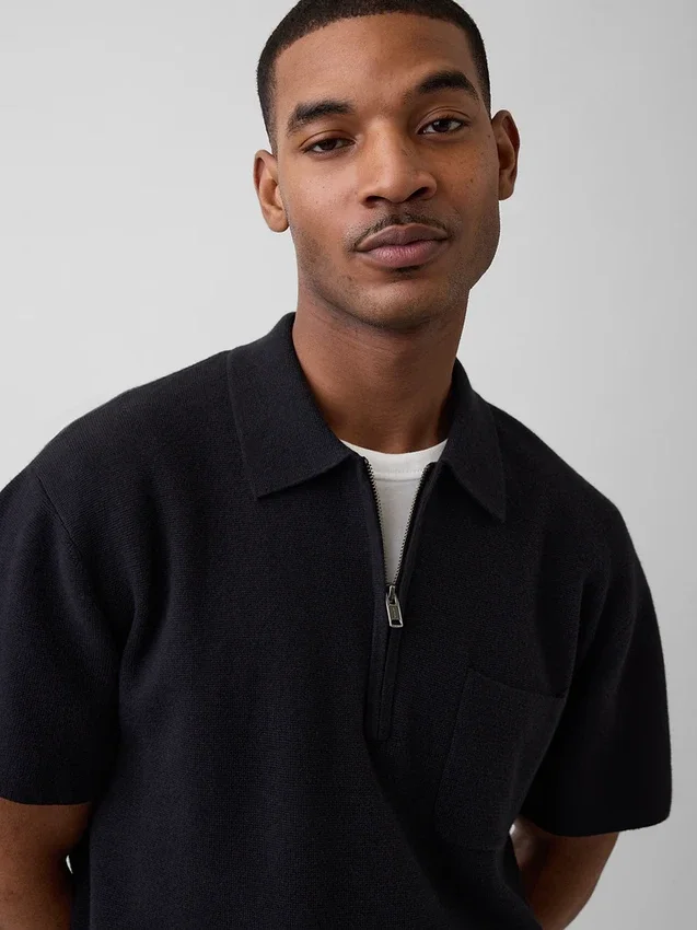 Oversized Quarter-Zip Pocket Polo Sweater