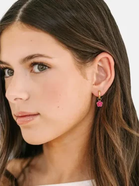 Pierced Co Hot Pink Flower Charm for Huggie Earrings