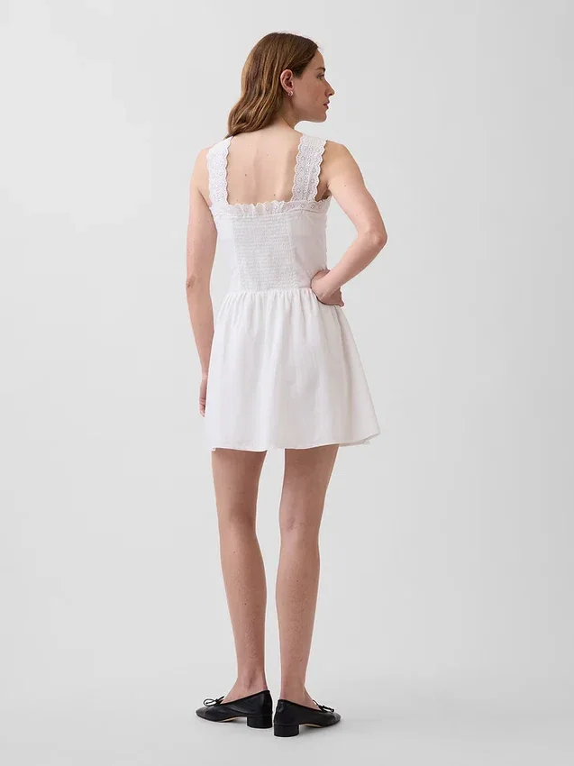 Pintuck Drop-Waist Mini Dress