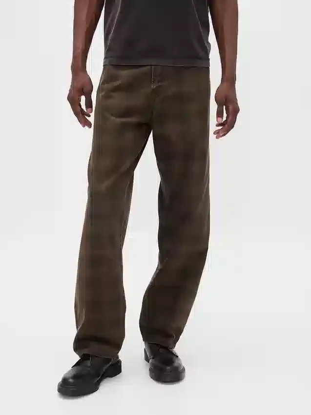 Plaid Canvas Baggy Jeans