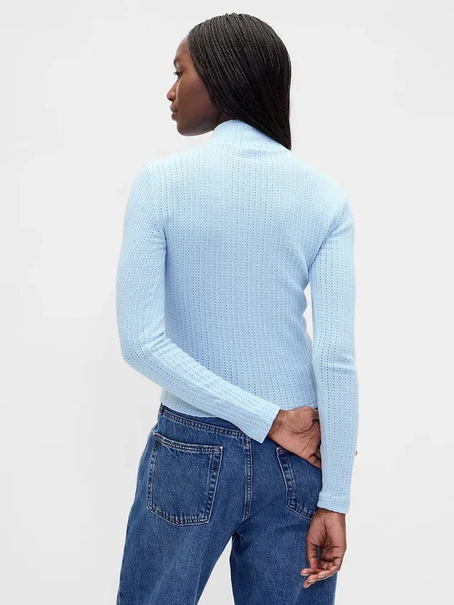 Pointelle Rib Crop Turtleneck