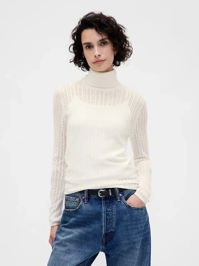 Pointelle Turtleneck Sweater