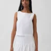 Poplin Boatneck Shell Tank Top