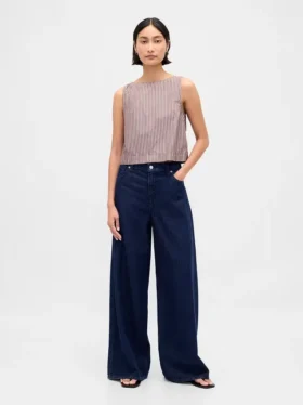 Poplin Boatneck Shell Tank Top
