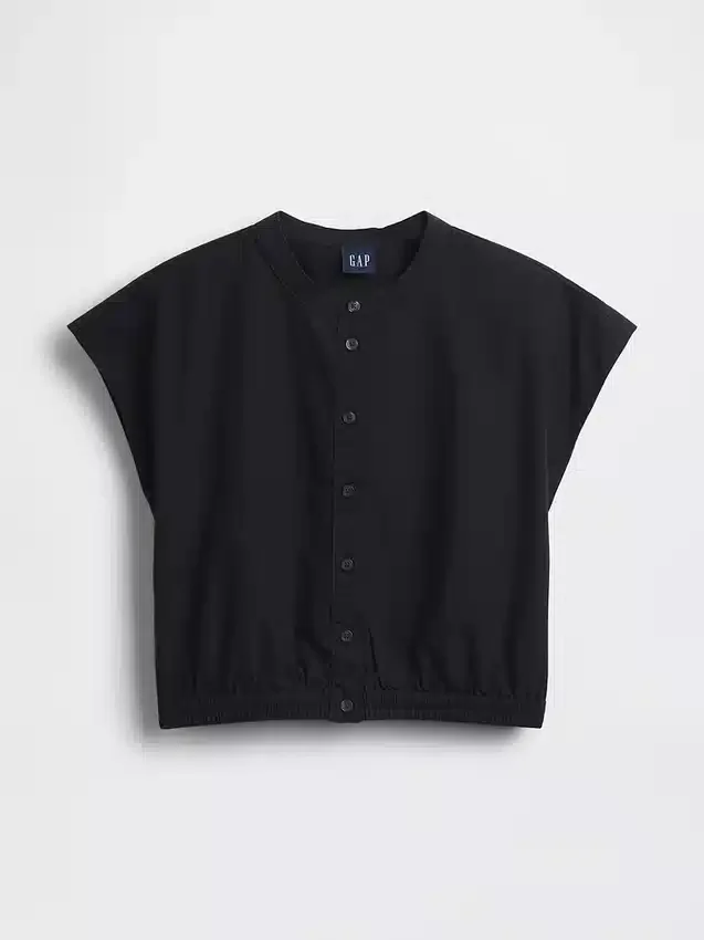 Poplin Cap-Sleeve Crop Shirt
