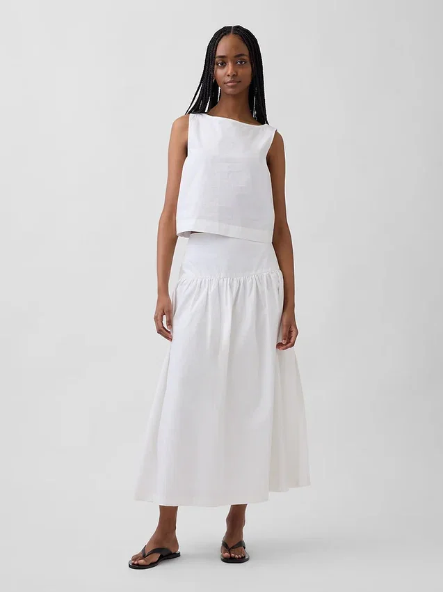 Poplin Boatneck Shell Tank Top