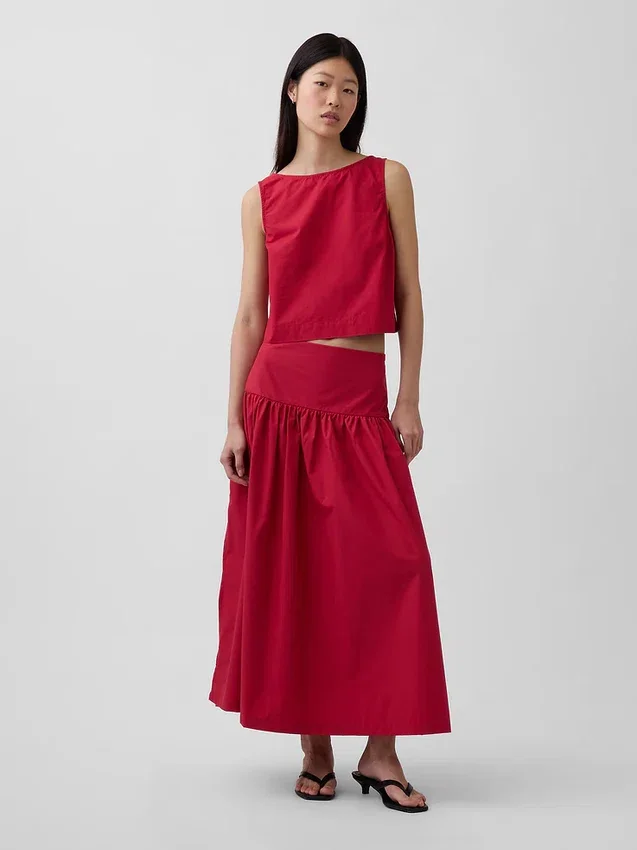Poplin Boatneck Shell Tank Top