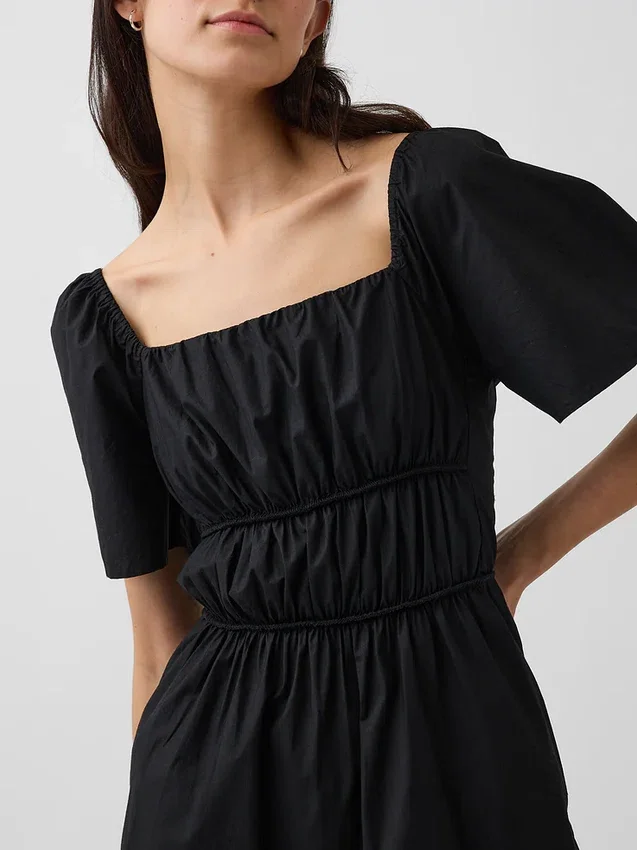 Poplin Flutter-Sleeve Mini Dress