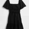 Poplin Flutter-Sleeve Mini Dress