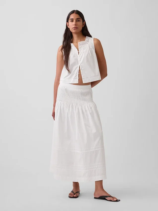 Poplin Pintuck Maxi Skirt