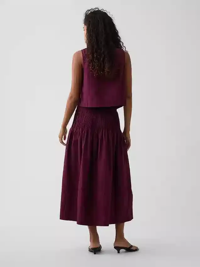 Poplin Pintuck Maxi Skirt
