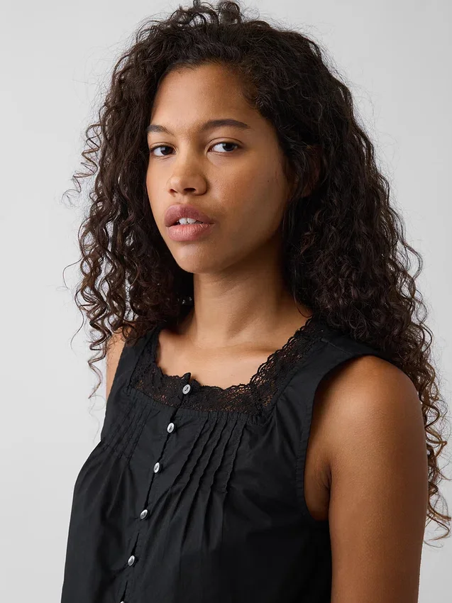 Poplin Pintuck Shell Top