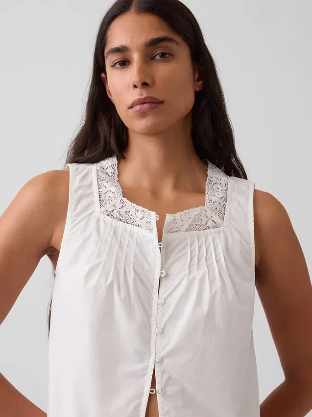 Poplin Pintuck Shell Top