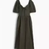 Puff-Sleeve Corset Maxi Dress