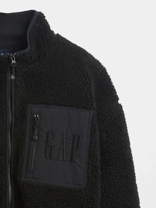 Recycled Sherpa Oversized Logo Zip Jacket