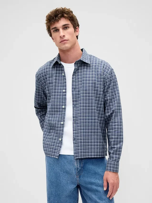 Relaxed Crop Straight-Hem Oxford Shirt