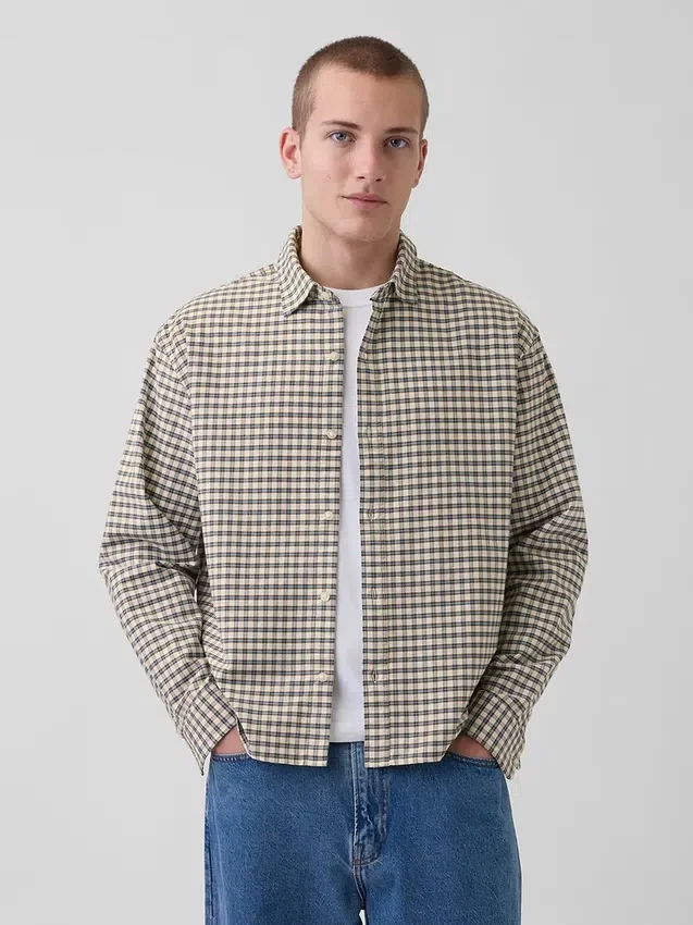 Relaxed Crop Straight-Hem Oxford Shirt
