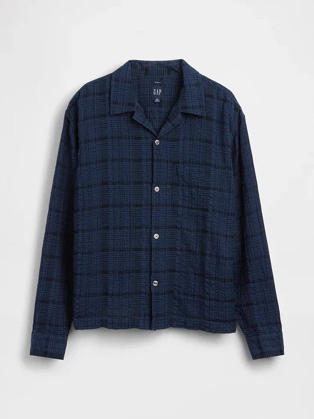 Relaxed Straight-Hem Seersucker Shirt