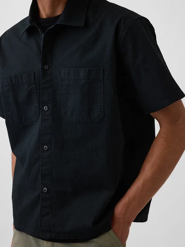 Relaxed Straight-Hem Utility Shirt