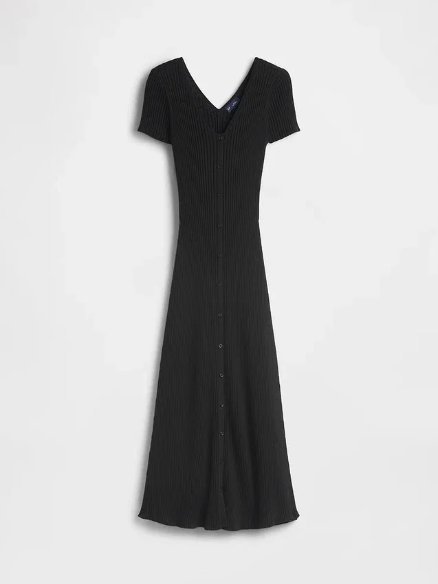 Rib Button-Front Maxi Sweater Dress