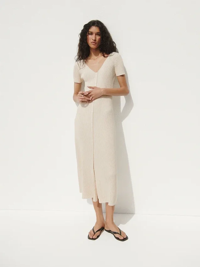 Rib Button-Front Maxi Sweater Dress