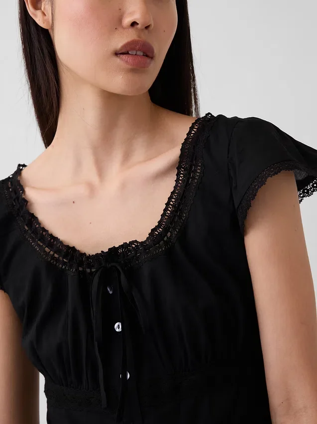 Scoop Neck Lace-Trim Mini Dress