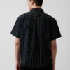 Seersucker Stripe Relaxed Curved-Hem Shirt