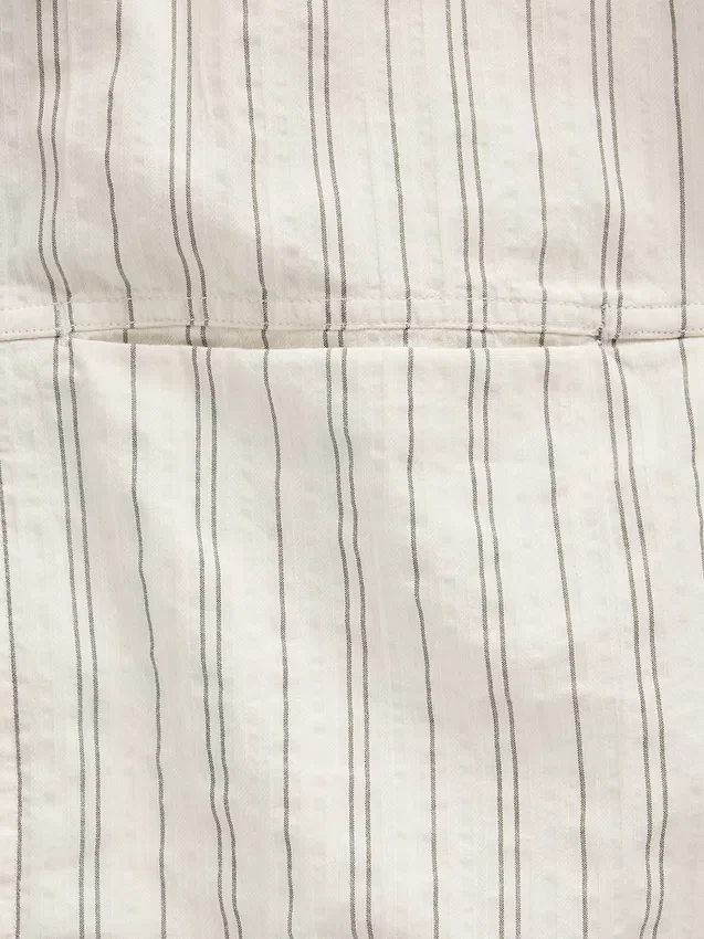Seersucker Stripe Relaxed Curved-Hem Shirt