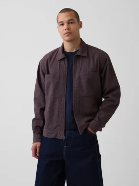 Seersucker Zip Shirt Jacket