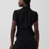 Sheer Button-Front Peplum Top