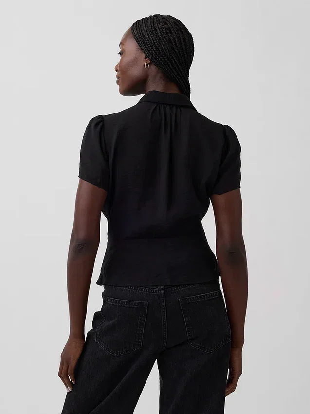 Sheer Button-Front Peplum Top