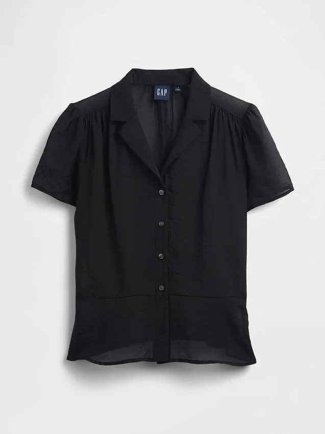 Sheer Button-Front Peplum Top