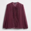 Sheer Recycled Lace Inset Tie-Neck Top