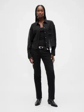 Sheer Straight-Hem Crop Shirt
