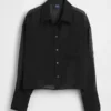 Sheer Straight-Hem Crop Shirt