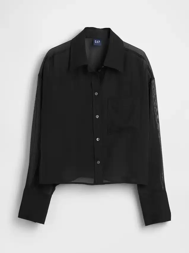 Sheer Straight-Hem Crop Shirt