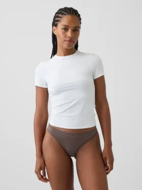 Softest Organic Stretch Cotton Lace-Trim Thong