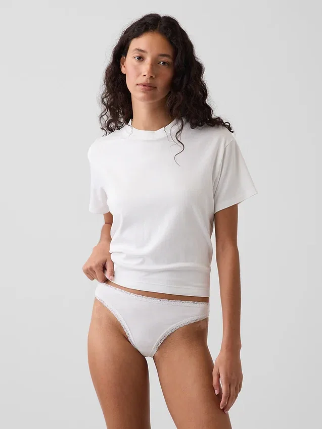 Softest Organic Stretch Cotton Lace-Trim Thong